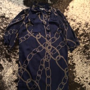 ModCloth Navy Satin Pussybow Dress